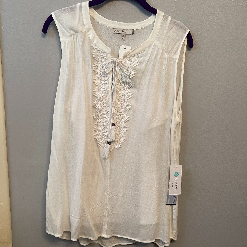 Pale Sky Ellicot crochet detail lace up top